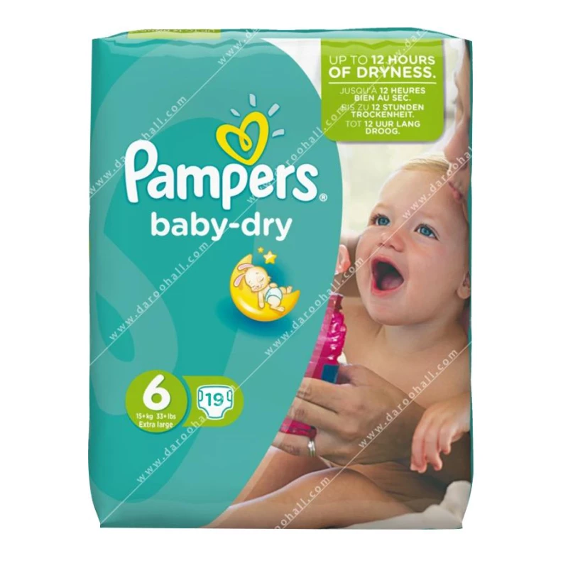 پوشک سایز ۶ پمپرز مدل Baby Dry بسته ۱۹ عددی